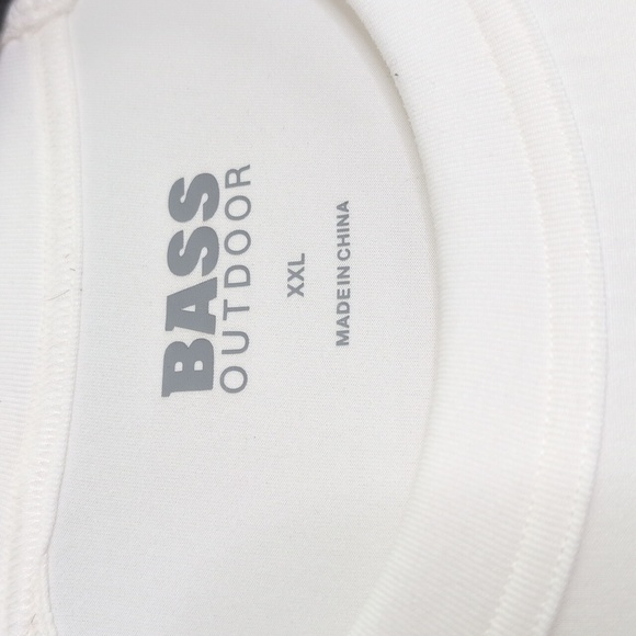 Bass Outdoor White Long Sleeve Tee Front Tan Zipper Pocket Men's XXL - Picture 2 of 9